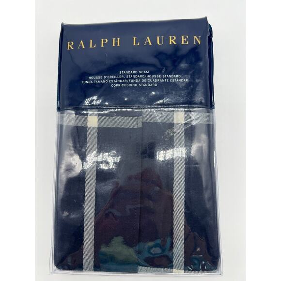 Ralph Lauren Home Equestrian Windowpane Sham Navy Standard Sham NEW $185., - Picture 3 of 12